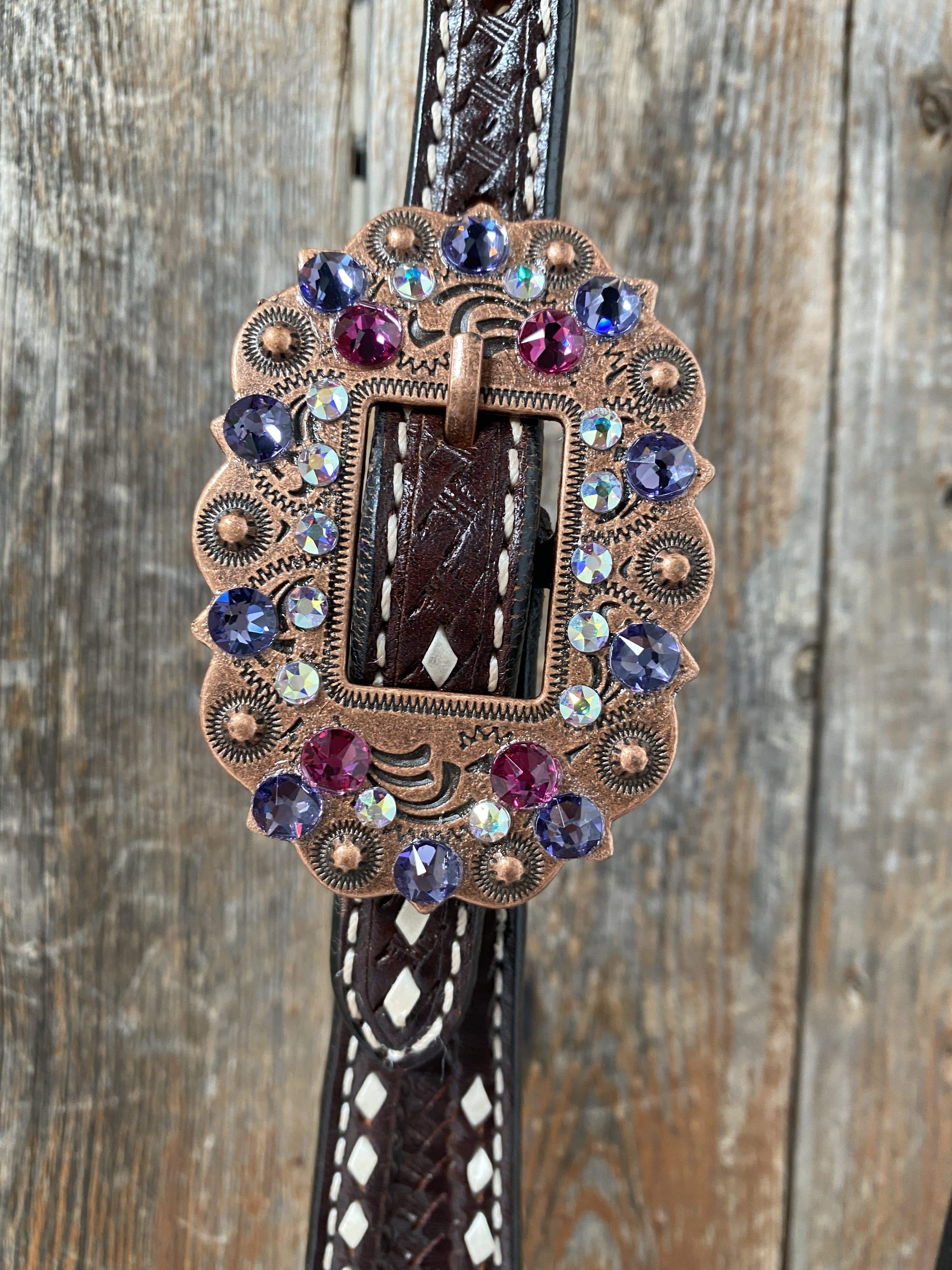 Designer Tack Dark Oil Buckstitch One Ear Headstall & Breastcollar - Pink #OEBC415