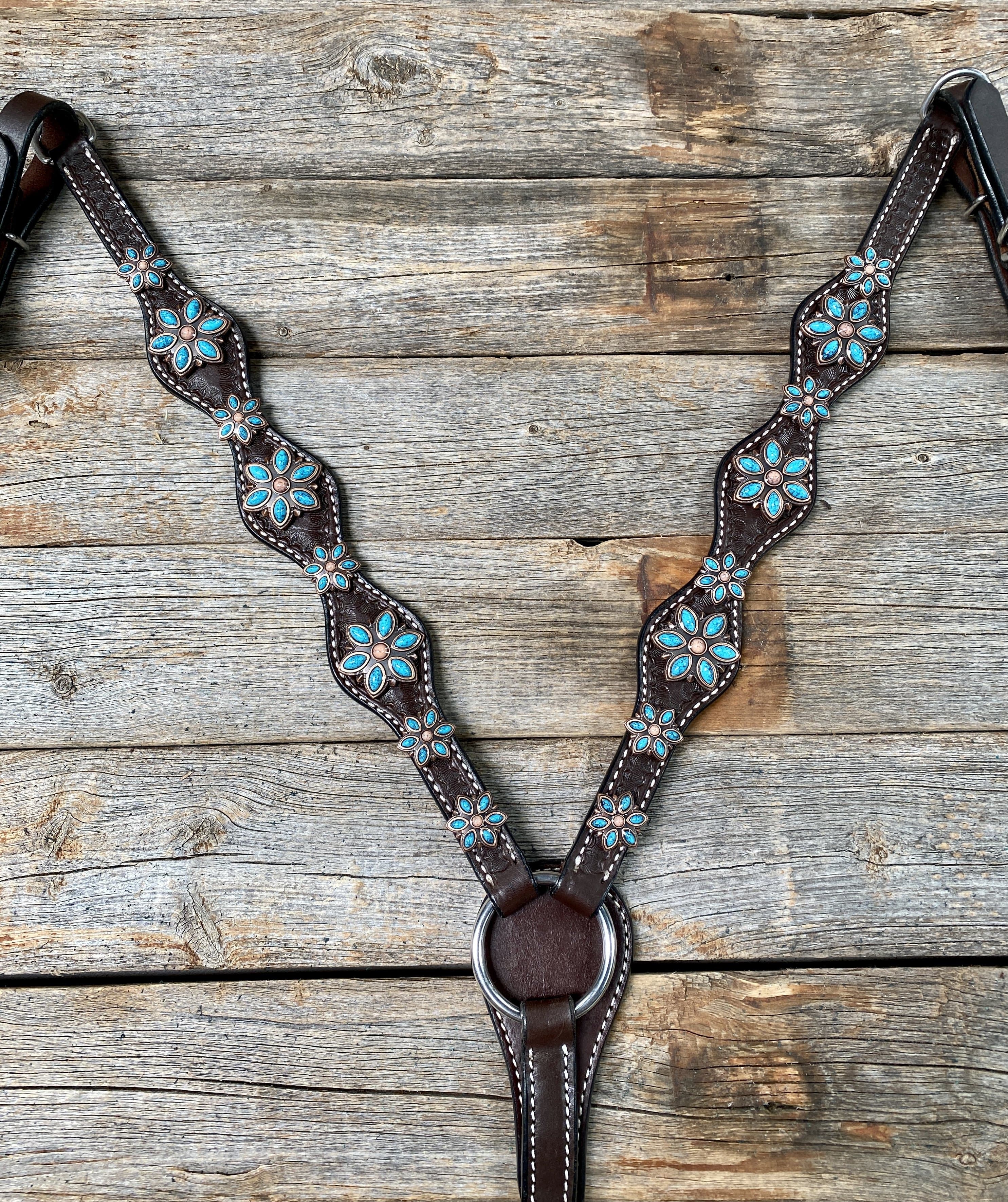 designer tack Dark Oil Floral Turquoise Breastcollar #BC302 BC302