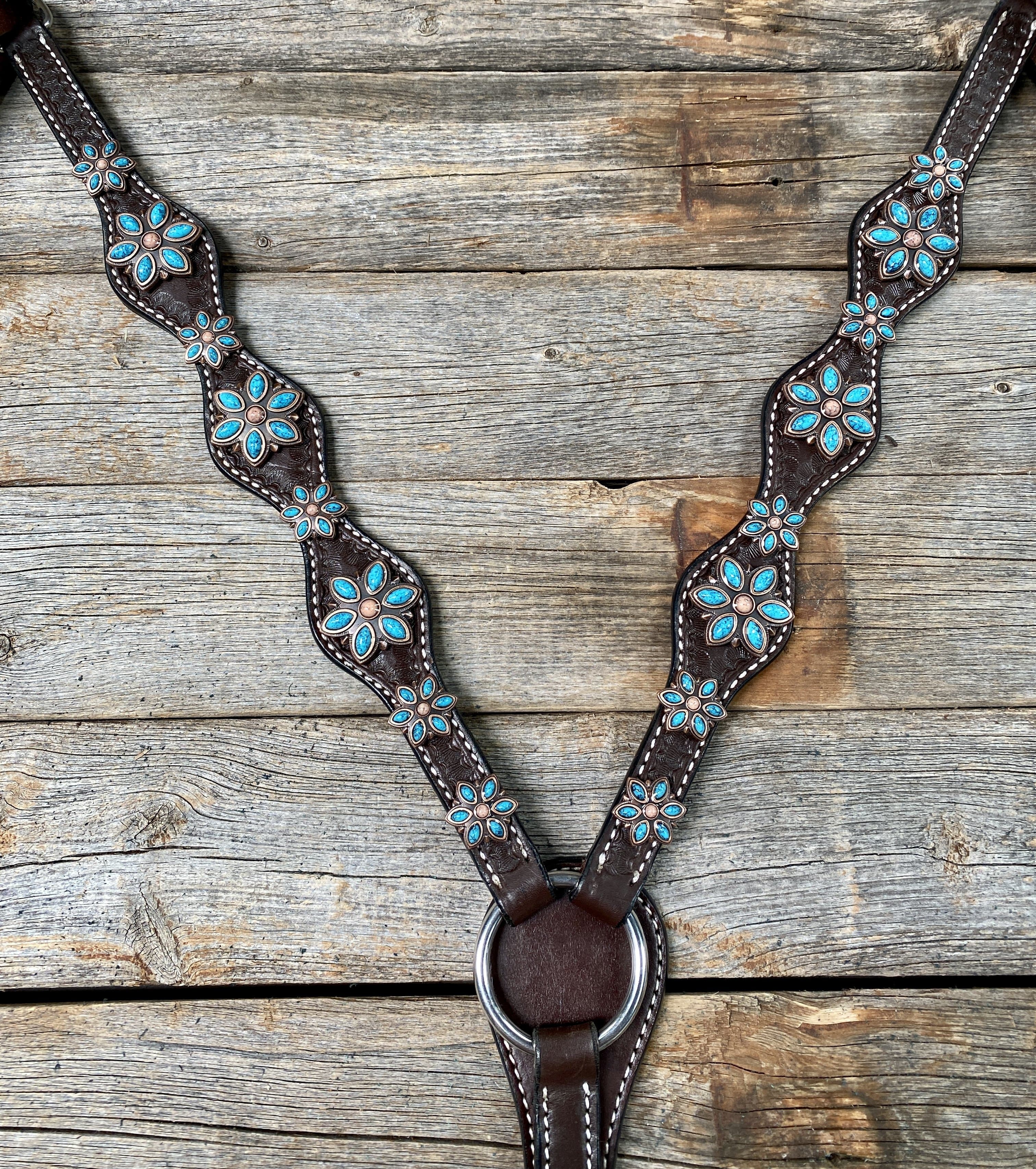 designer tack Dark Oil Floral Turquoise Breastcollar #BC302 BC302