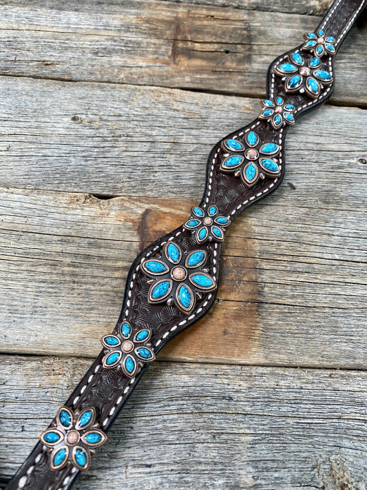 designer tack Dark Oil Floral Turquoise Breastcollar #BC302 BC302