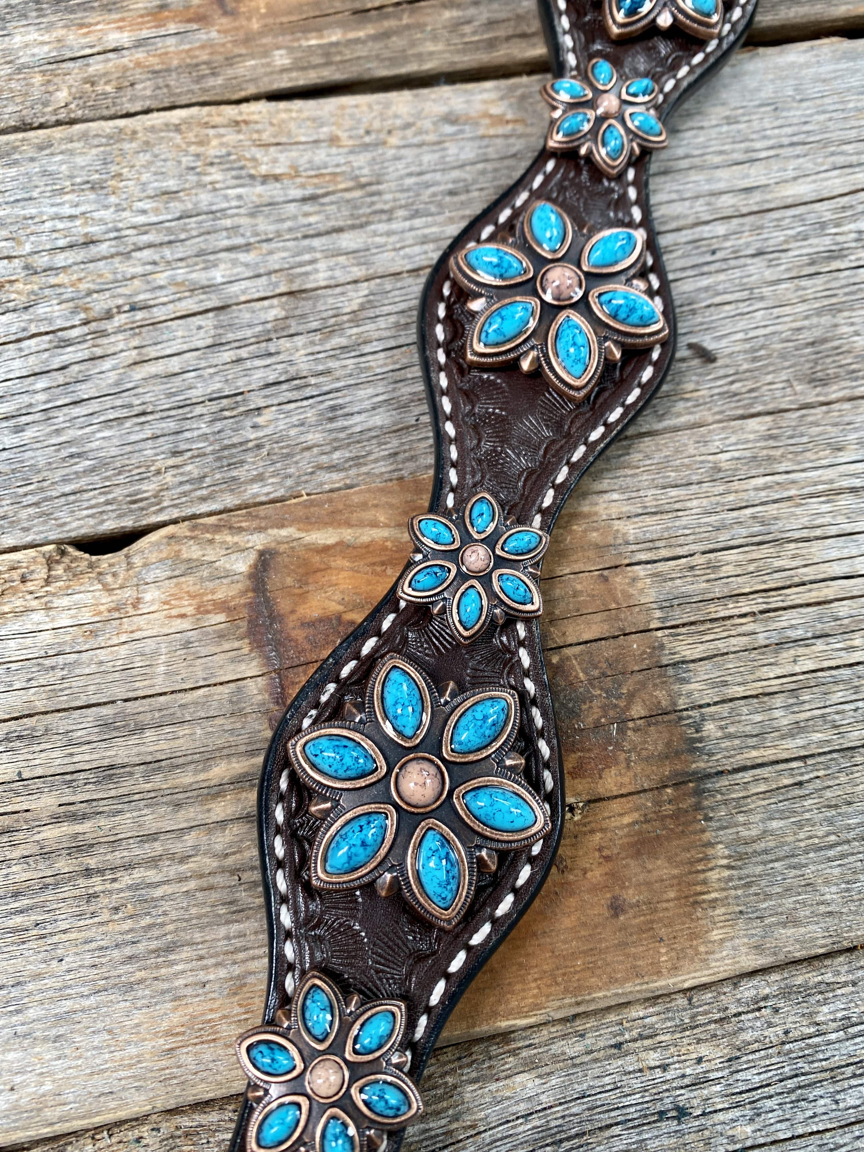 designer tack Dark Oil Floral Turquoise Breastcollar #BC302 BC302