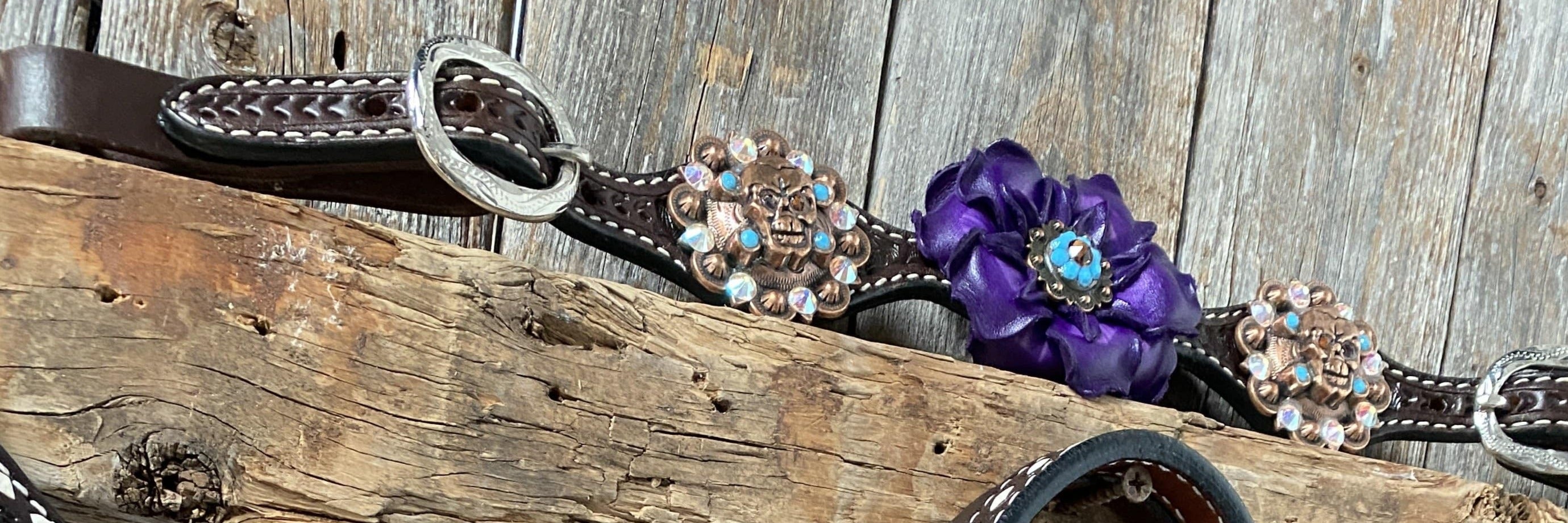 Designer Tack Dark Oil Purple Skull Browband - Breastcollar - Witherstrap Set