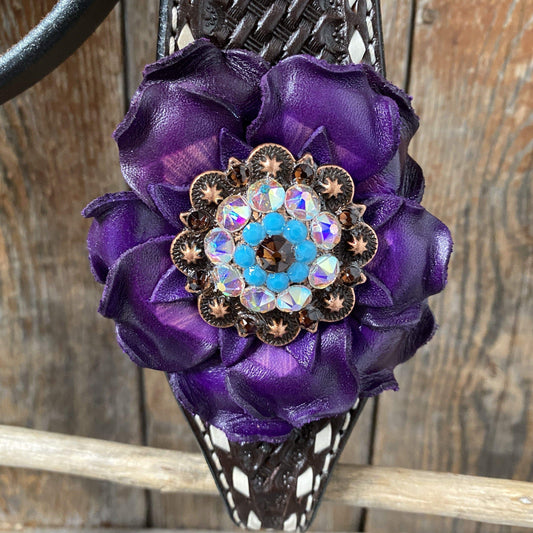 Designer Tack Dark Oil Purple Skull Browband - Breastcollar - Witherstrap Set