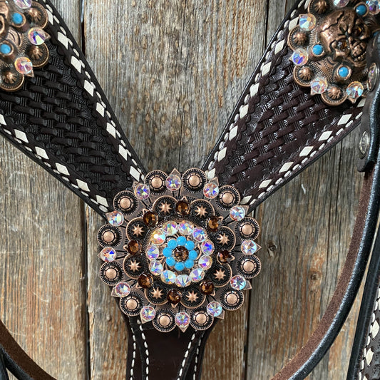Designer Tack Dark Oil Purple Skull Browband - Breastcollar - Witherstrap Set