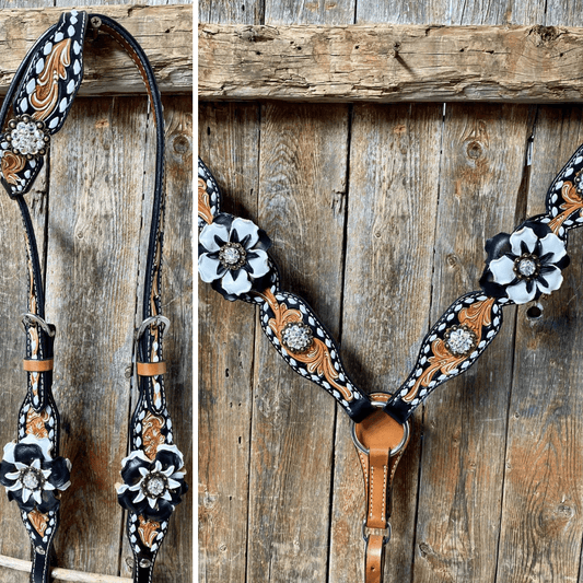 Designer Tack ONE EAR TACK SET Buckstitch Flower Browband / One Ear Tack Set #BBBC420