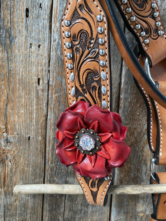 Designer Tack Silver Buckstitch Flower Browband Headstall & Breastcollar Set #BBBC298 BBBC298