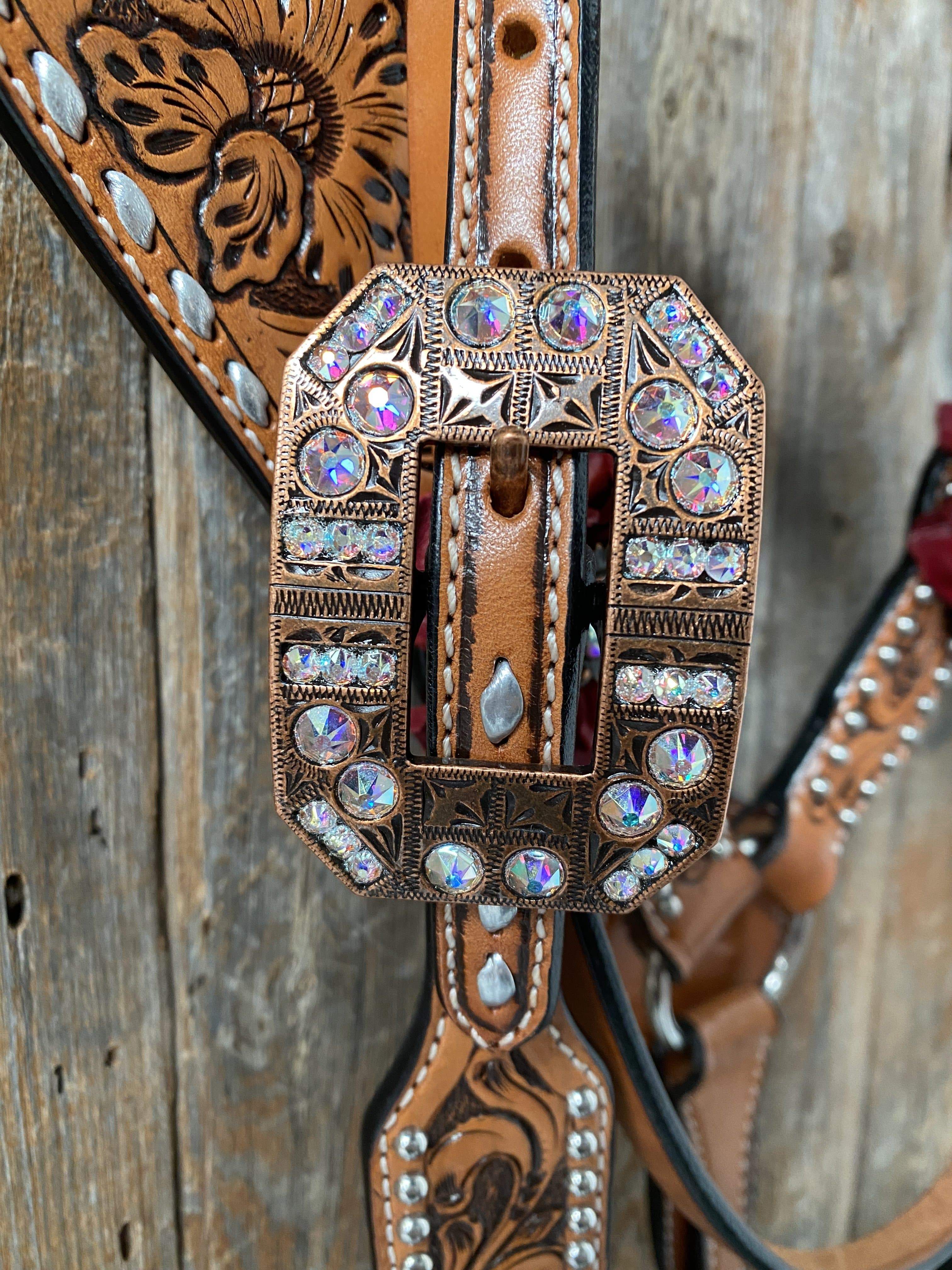 Designer Tack Silver Buckstitch Flower Browband Headstall & Breastcollar Set #BBBC298 BBBC298