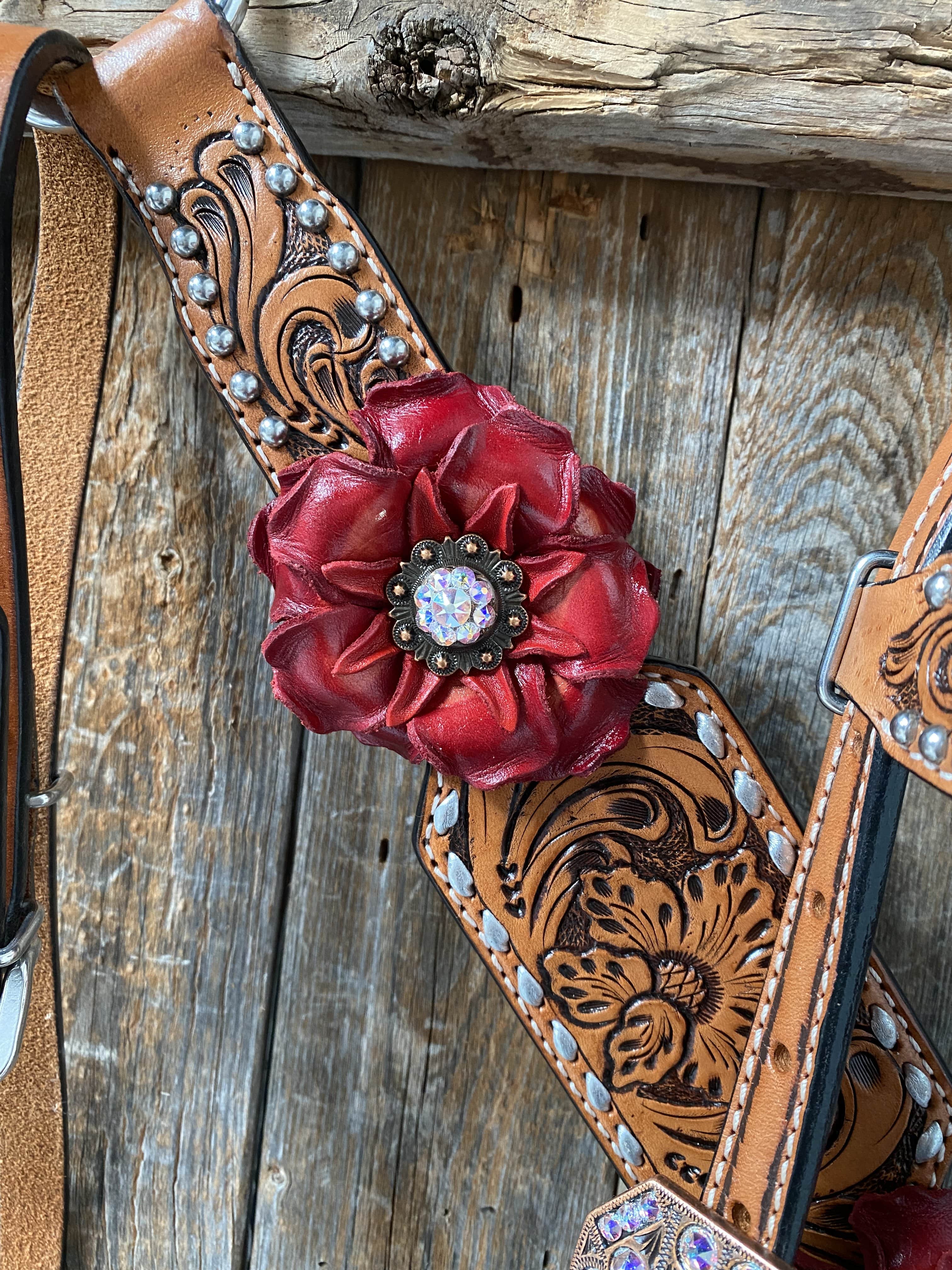 Designer Tack Silver Buckstitch Flower Browband Headstall & Breastcollar Set #BBBC298 BBBC298
