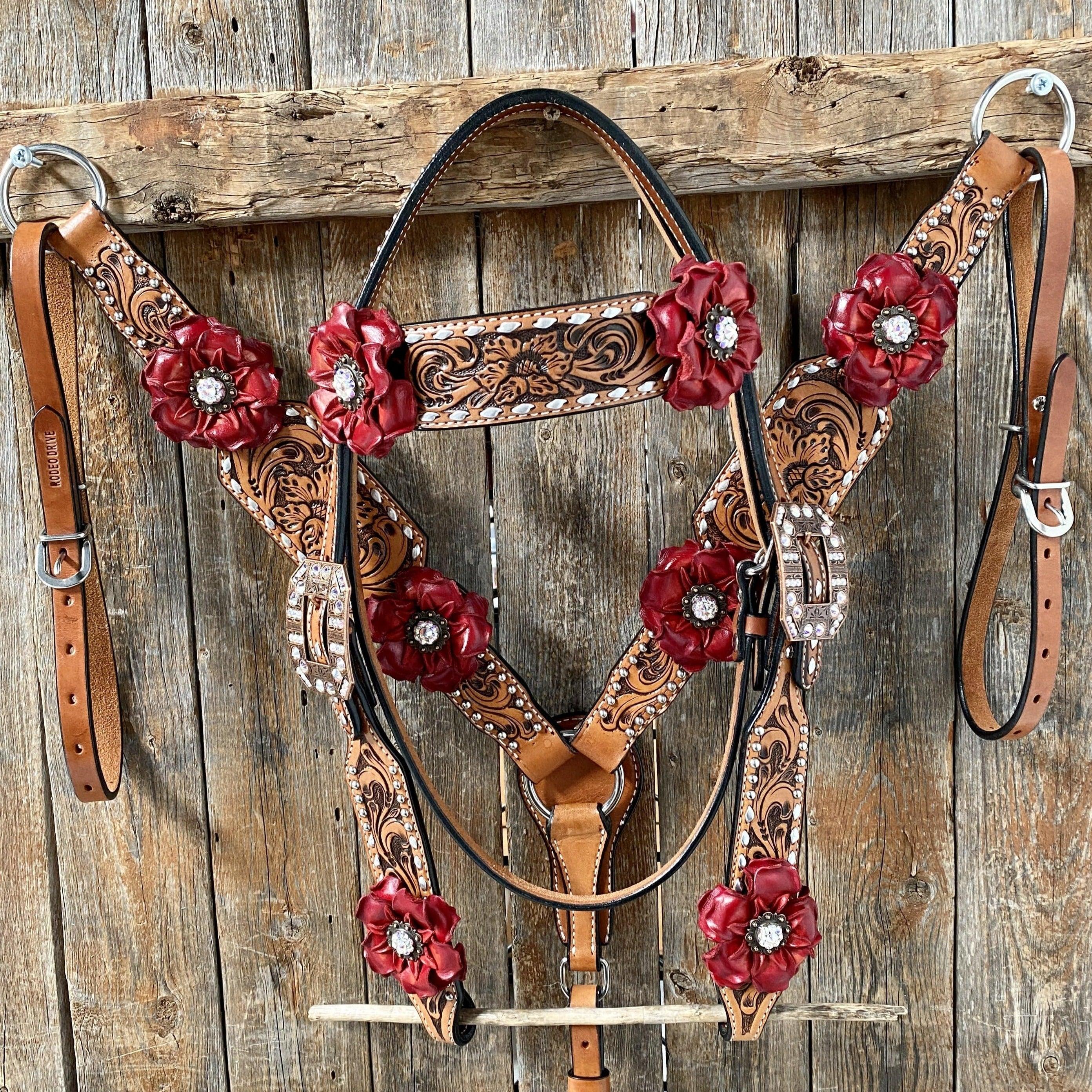 Designer Tack Silver Buckstitch Flower Browband Headstall & Breastcollar Set #BBBC298 BBBC298