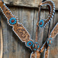 Designer Tack Whipstitch Garnet & Turquoise  Browband / One Ear Tack Set BBBC418