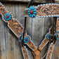 Designer Tack Whipstitch Garnet & Turquoise  Browband / One Ear Tack Set #BBBC418