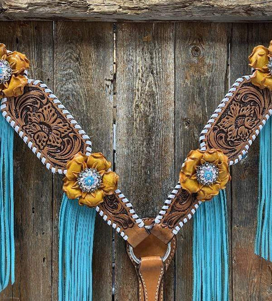 Designer Tack White Whipstitch Breastcollar #BC105 BC105