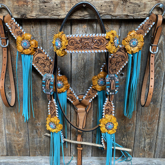 Designer Tack White Whipstitch  One Ear Headstall & Breastcollar Tack Set #OEBC411