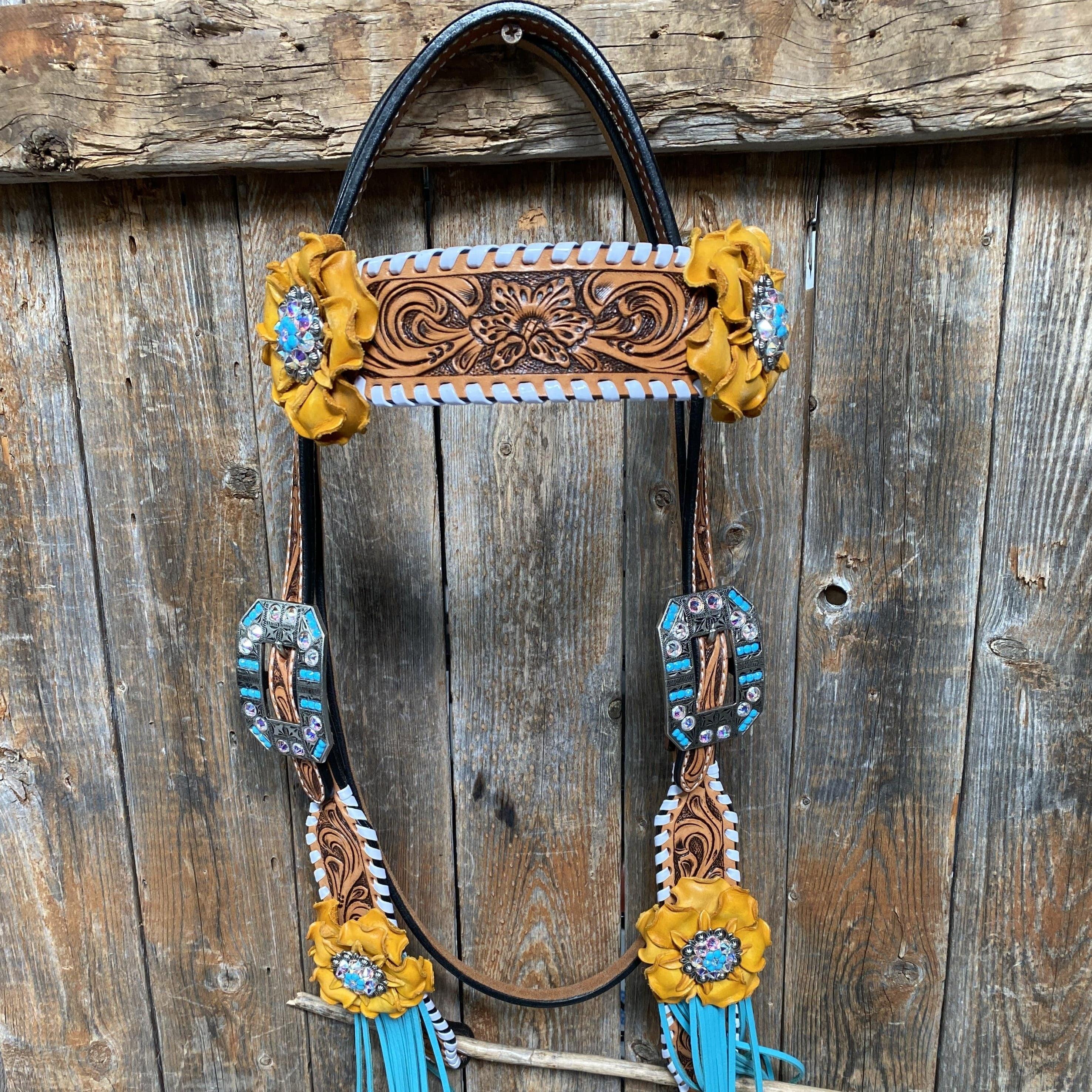 Designer Tack White Whipstitch  One Ear Headstall & Breastcollar Tack Set #OEBC411