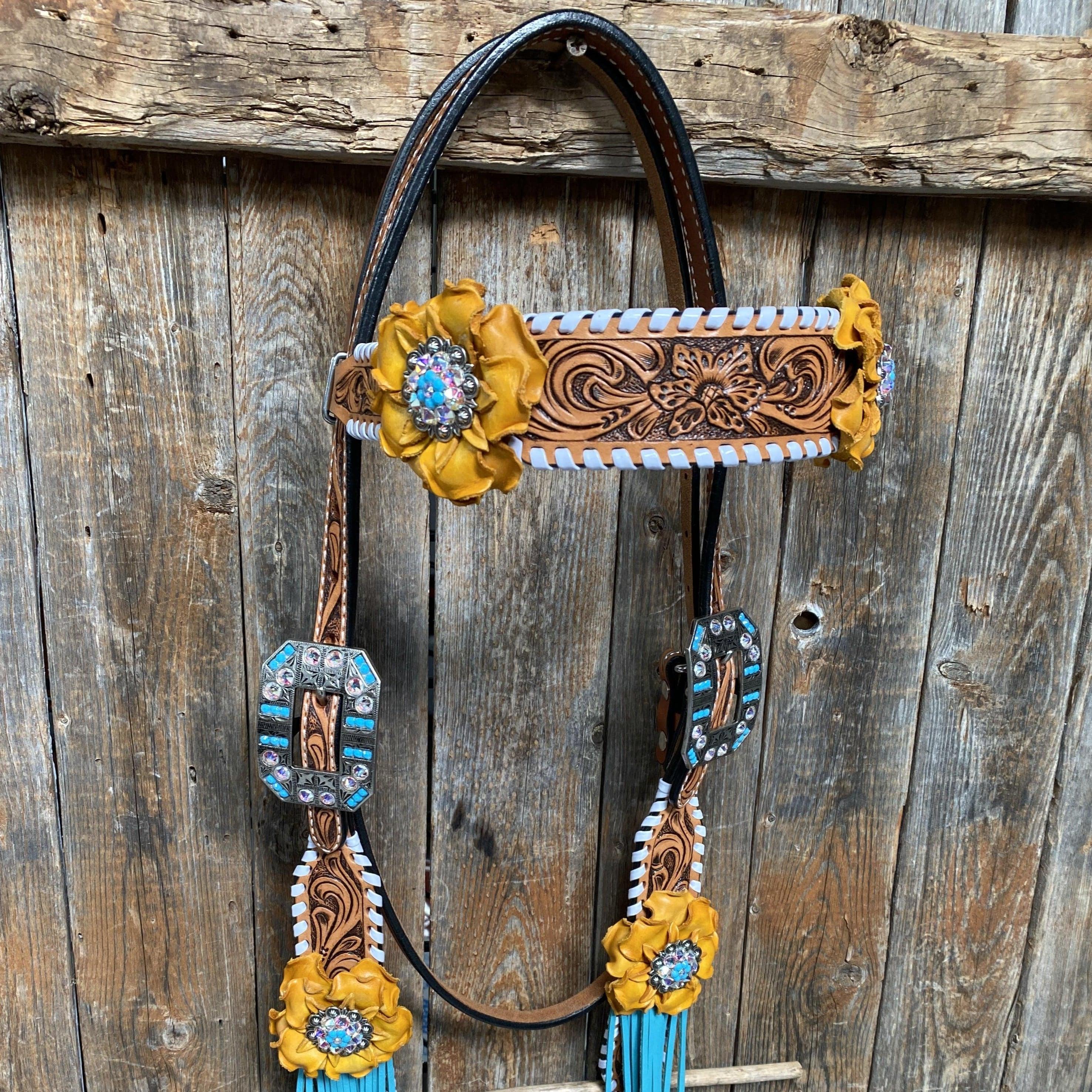 Designer Tack White Whipstitch  One Ear Headstall & Breastcollar Tack Set #OEBC411