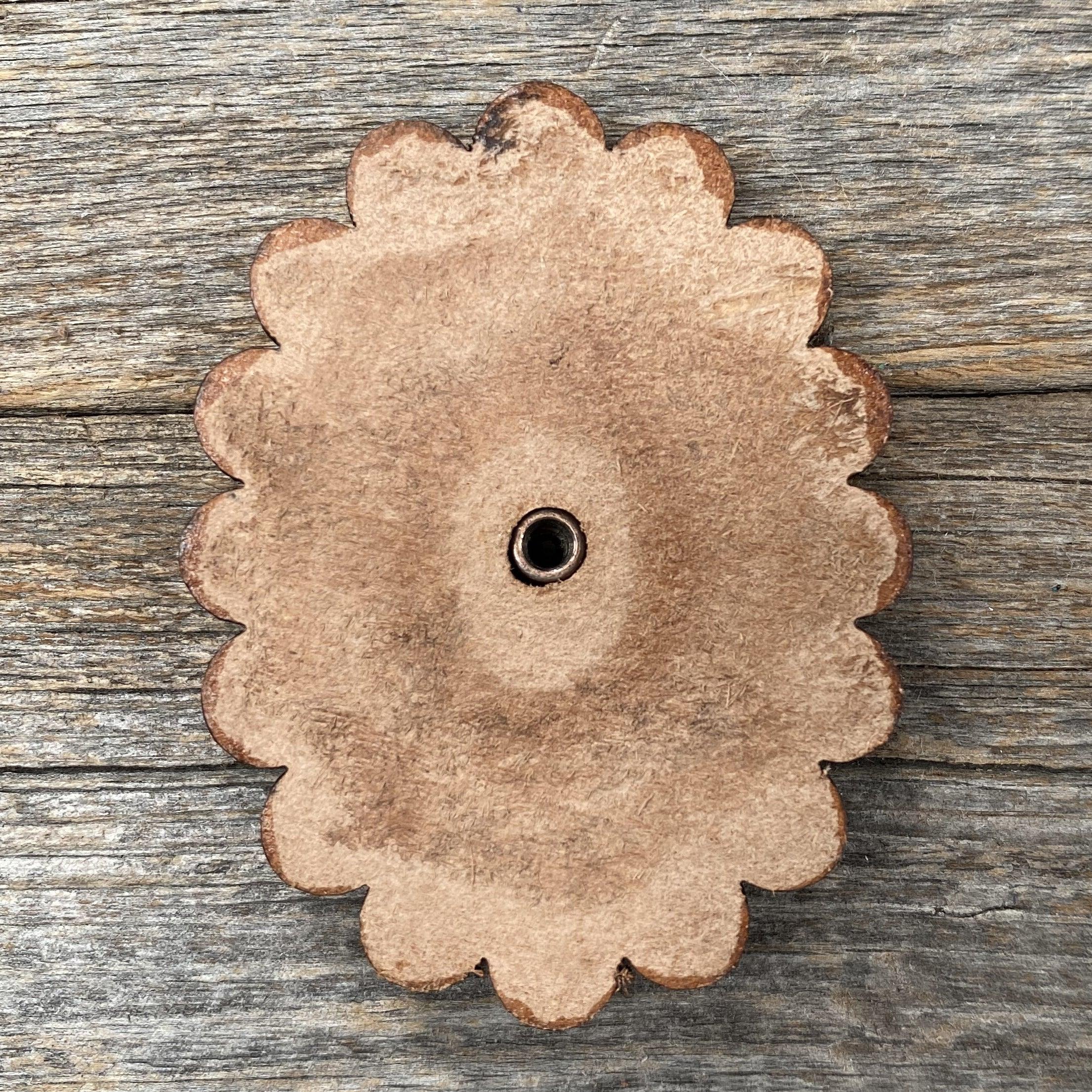 Leather Rosette Medium Oil Edges with Turquoise Cabochon Western Concho R107CABTQ - RODEO DRIVE