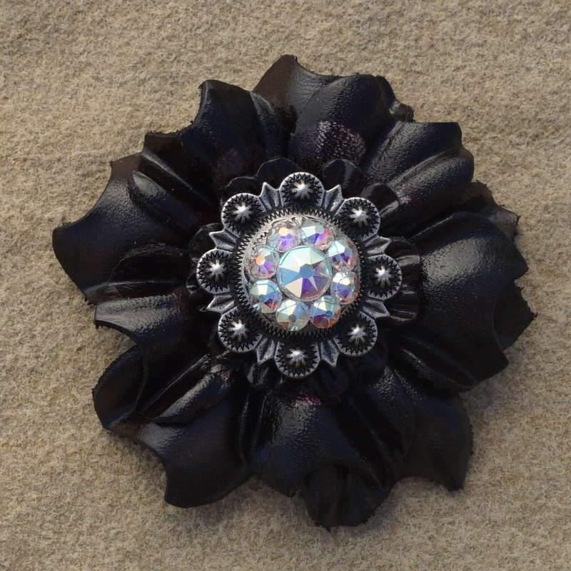 Flowers Fringe & More Black Carnation Flower With Antique Silver AB 1" Concho FL3BKASAB