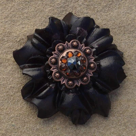 Flowers Fringe & More Black Carnation Flower With Copper Jet & Topaz 1" Concho FL3BKCOJTTO