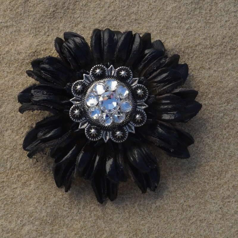 Flowers Fringe & More Black Daisy Flower With Antique Silver Clear 1