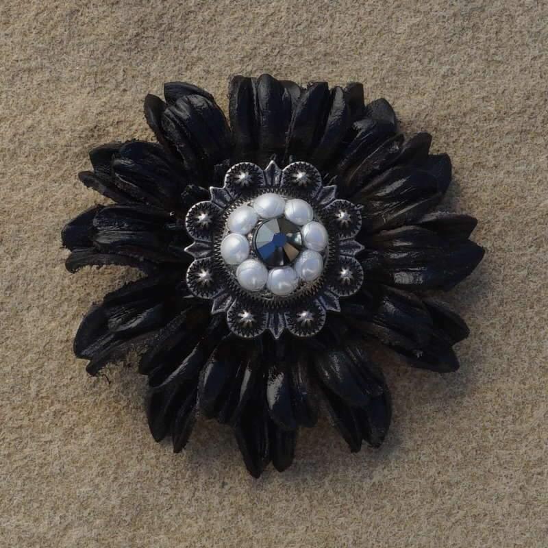 Flowers Fringe & More Black Daisy Flower With Antique Silver Jet & Pearl 1