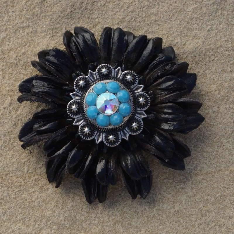 Flowers Fringe & More Black Daisy Flower With Antique Silver Turquoise & AB 1