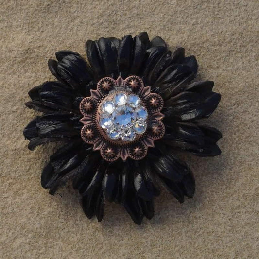 Flowers Fringe & More Black Daisy Flower With Copper Clear 1" Concho FL5BKCOCL