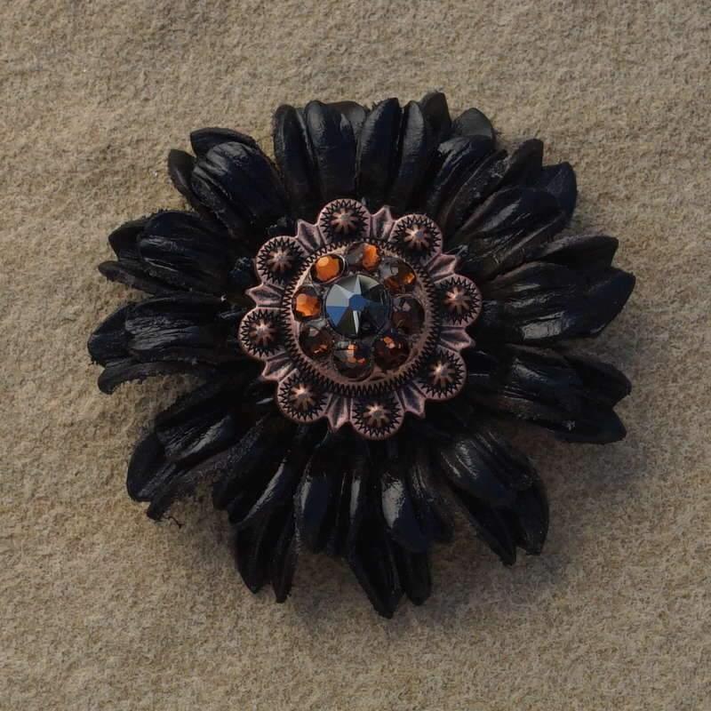 Flowers Fringe & More Black Daisy Flower With Copper Jet & Topaz 1" Concho FL5BKCOJTTO