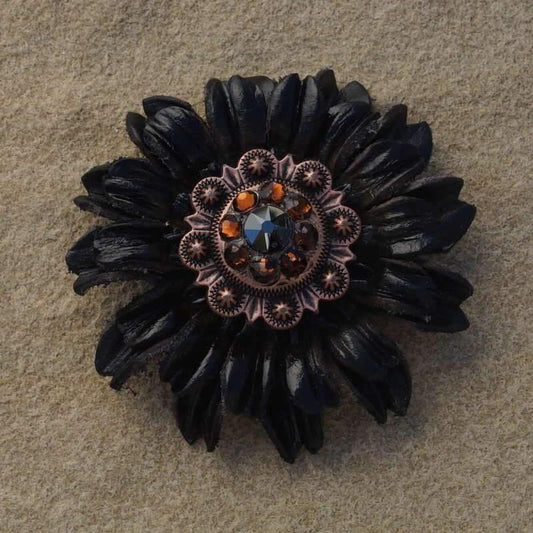 Flowers Fringe & More Black Daisy Flower With Copper Jet & Topaz 1" Concho FL5BKCOJTTO