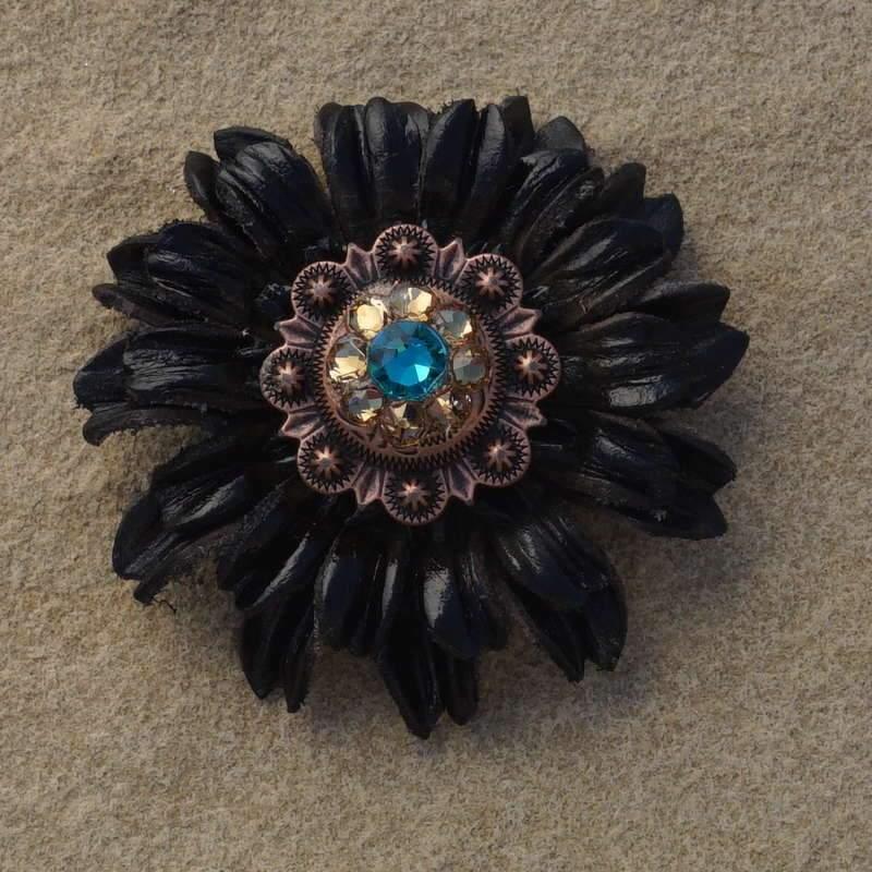 Flowers Fringe & More Black Daisy Flower With Copper Topaz & Champagne 1" Concho FL5BKCOTLCH