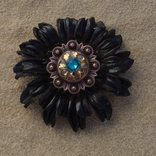 Flowers Fringe & More Black Daisy Flower With Copper Topaz & Champagne 1" Concho FL5BKCOTLCH