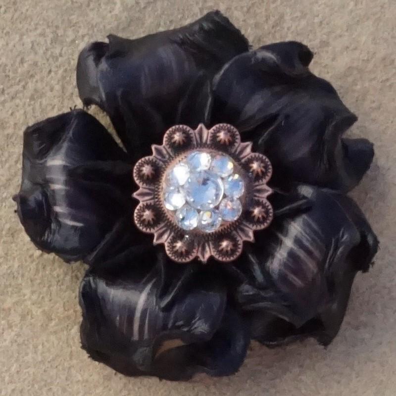 Flowers Fringe & More Black Gardenia Flower With Copper Clear 1" Concho FL2BKCOCL