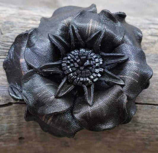 Flowers Fringe & More Black Gardenia Leather Flower FL2BK