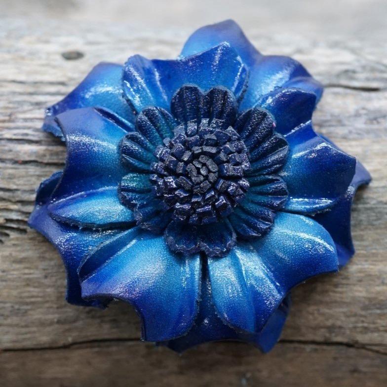 Flowers Fringe & More Blue Carnation Leather Flower FL3BL