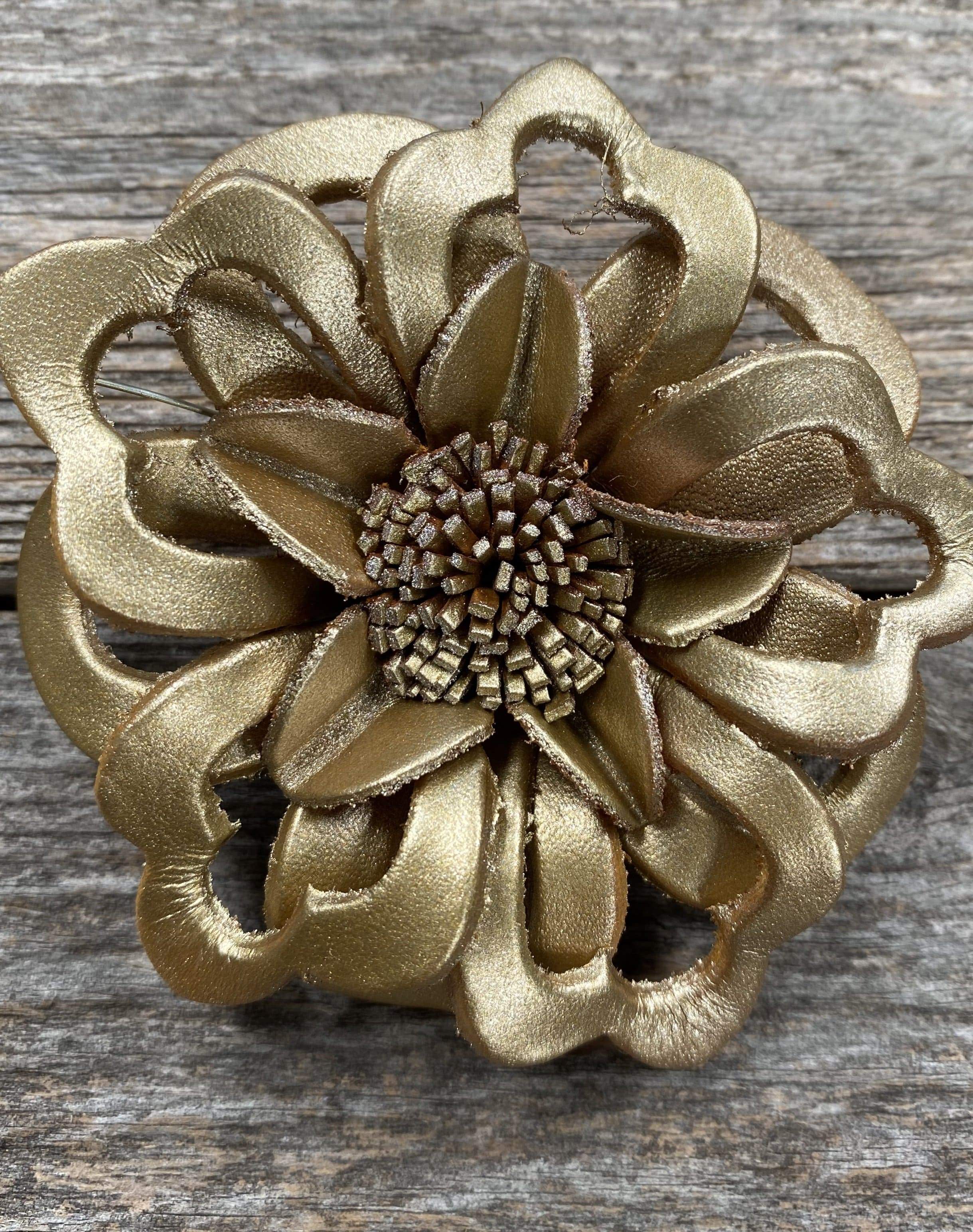Flowers Fringe & More Gold Lotus Leather Flower FL6GD