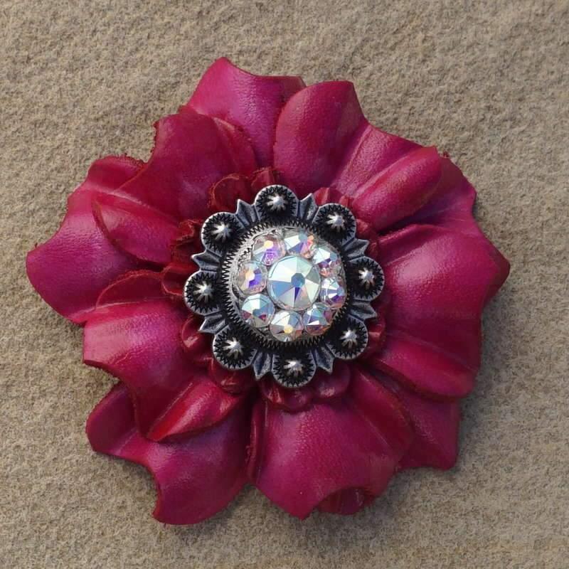 Flowers Fringe & More Hot Pink Carnation Flower With Antique Silver AB 1" Concho FL3FUASAB