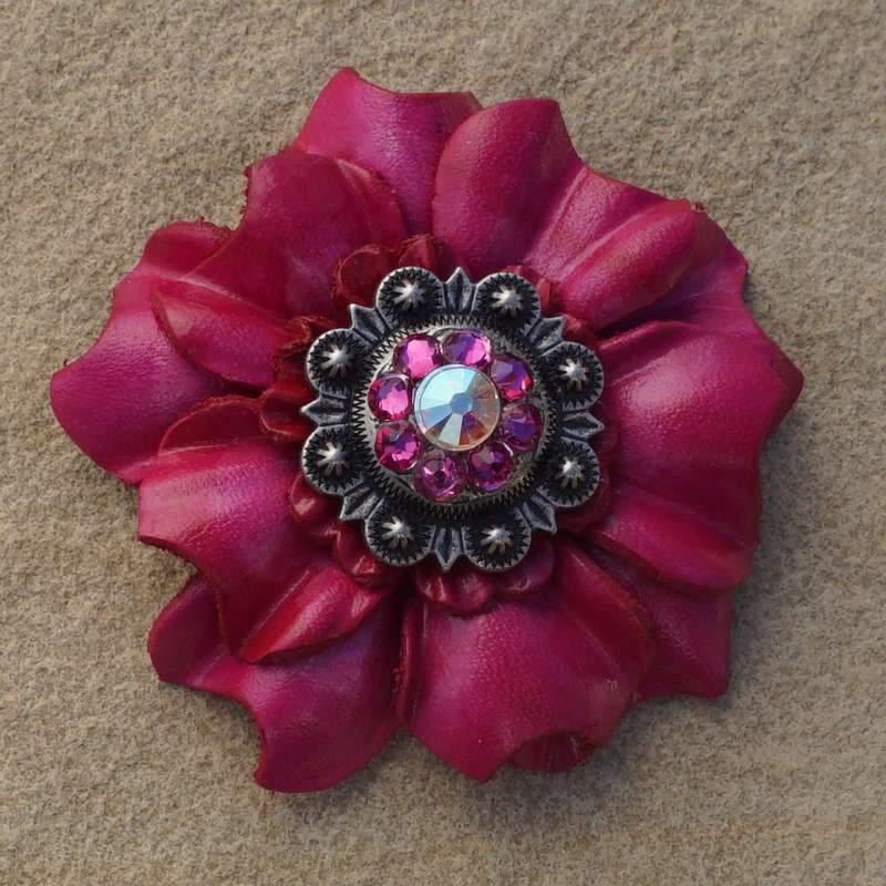Flowers Fringe & More Hot Pink Carnation Flower With Antique Silver Fuchsia & AB 1" Concho FL3FUASFUAB