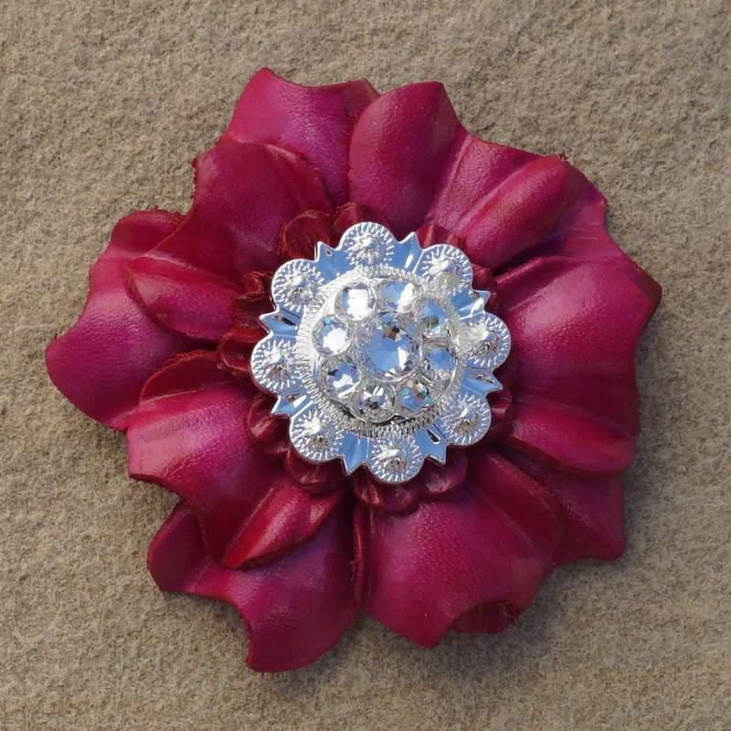 Flowers Fringe & More Hot Pink Carnation Flower With Bright Silver Clear 1" Concho FL3FUBSCL