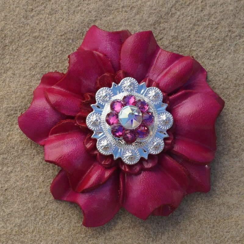 Flowers Fringe & More Hot Pink Carnation Flower With Bright Silver Fuchsia & AB 1" Concho FL3FUBSFUAB
