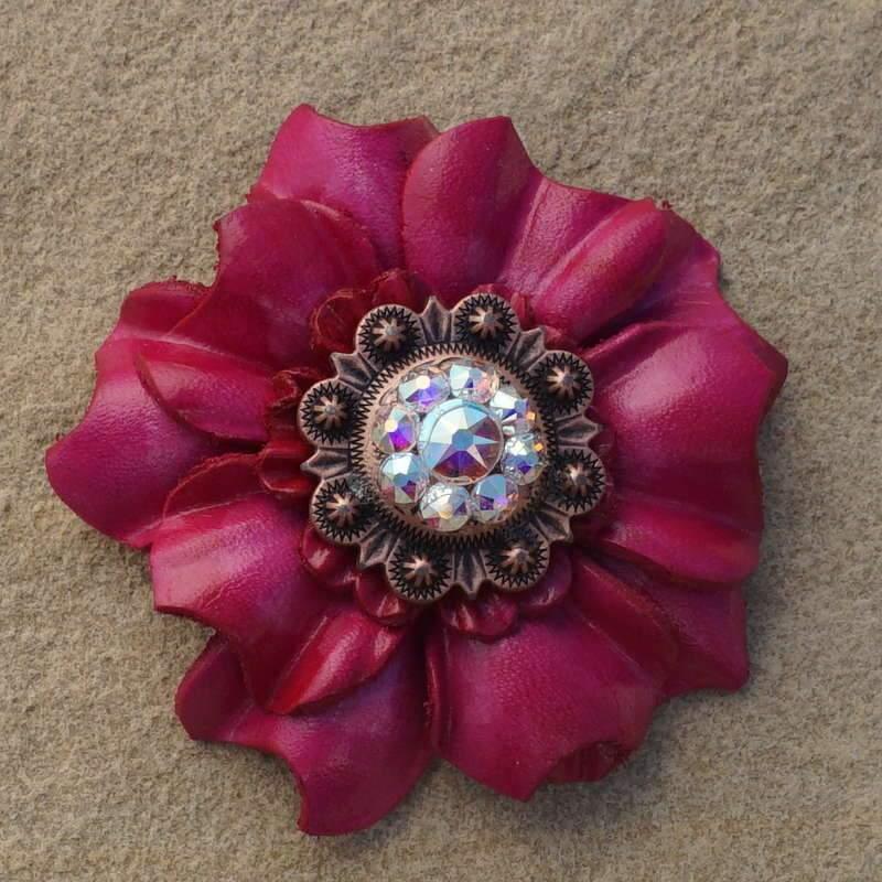 Flowers Fringe & More Hot Pink Carnation Flower With Copper AB 1" Concho FL3FUCAB