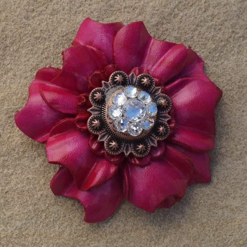 Flowers Fringe & More Hot Pink Carnation Flower With Copper Clear 1" Concho FL3FUCFUCL