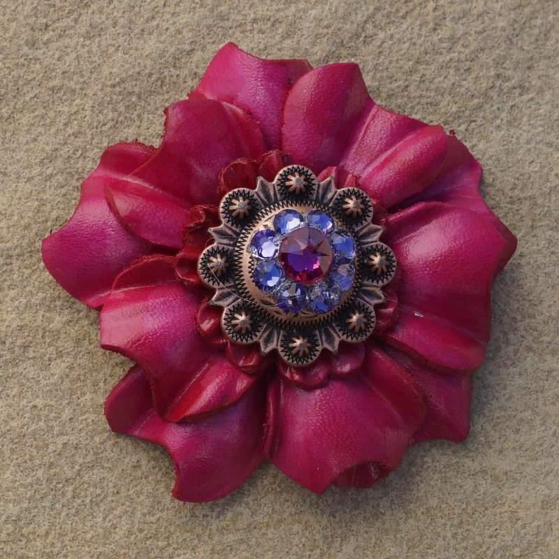 Flowers Fringe & More Hot Pink Carnation Flower With Copper Fuchsia & Lilac 1" Concho FL3FUCFULA