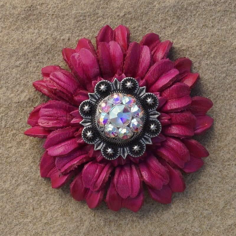 Flowers Fringe & More Hot Pink Daisy Flower With Antique Silver AB 1" Concho FL5PIASAB