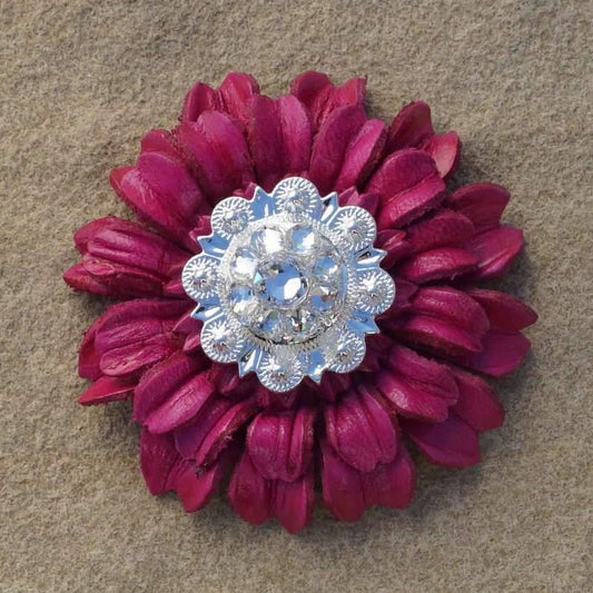 Flowers Fringe & More Hot Pink Daisy Flower With Bright Silver Clear 1" Concho FL5PIBSCL