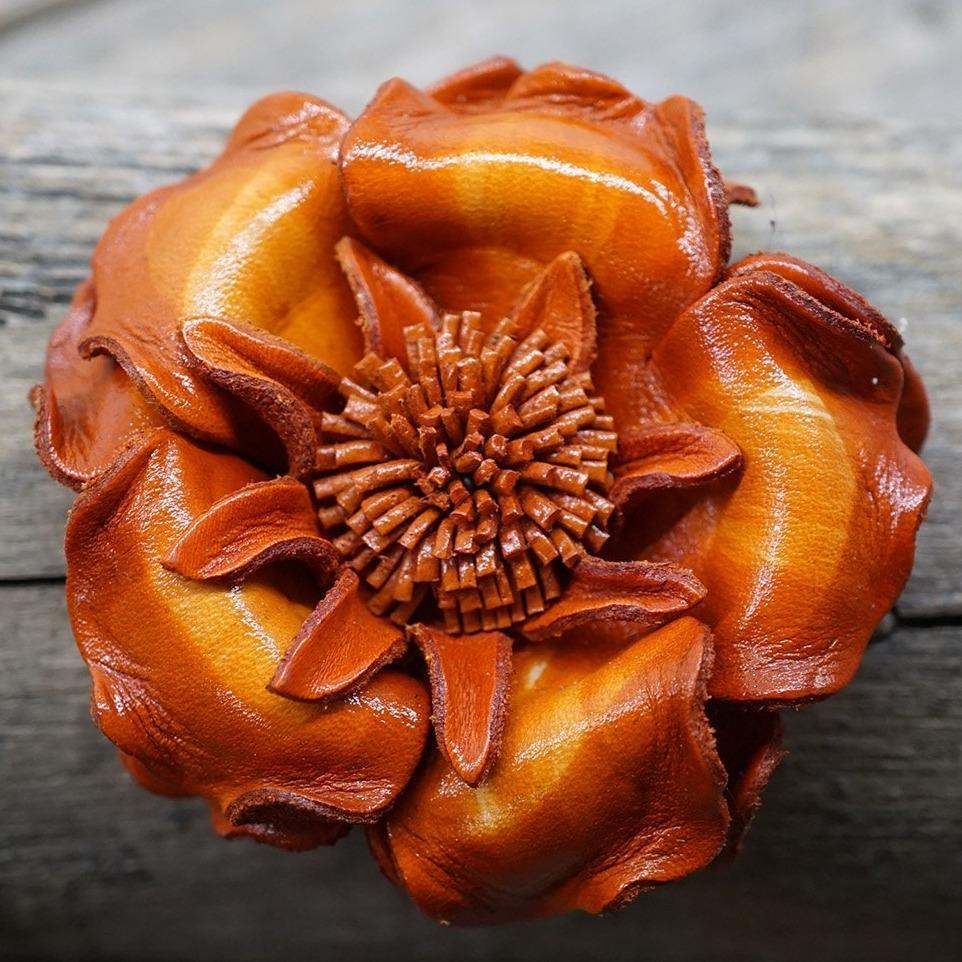 Flowers Fringe & More Orange Gardenia Leather Flower FL2OR