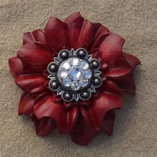 Flowers Fringe & More Red Carnation Flower With Antique Silver Clear 1" Concho FL3RDASCL