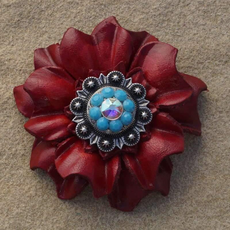 Flowers Fringe & More Red Carnation Flower With Antique Silver Turquoise & AB 1