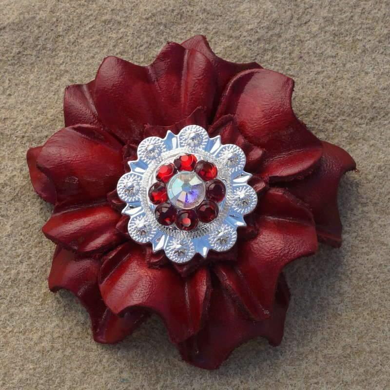 Flowers Fringe & More Red Carnation Flower With Bright Silver Ruby & AB 1" Concho FL3RDBSRUAB