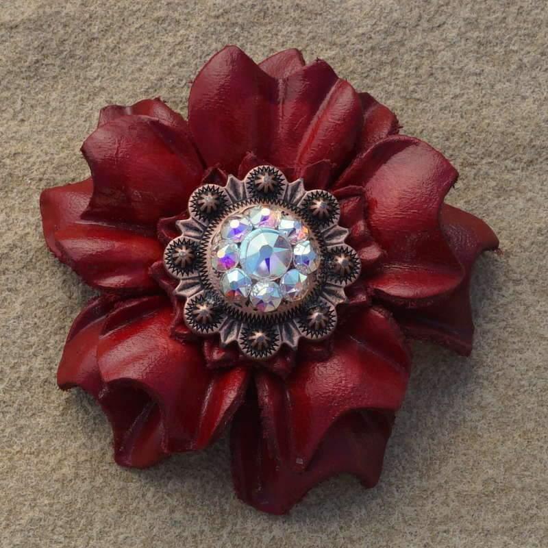 Flowers Fringe & More Red Carnation Flower With Copper AB 1" Concho FL3RDCOAB