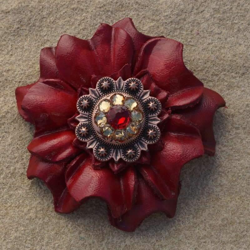Flowers Fringe & More Red Carnation Flower With Copper Ruby & Champagne 1" Concho FL3RDCORUCH