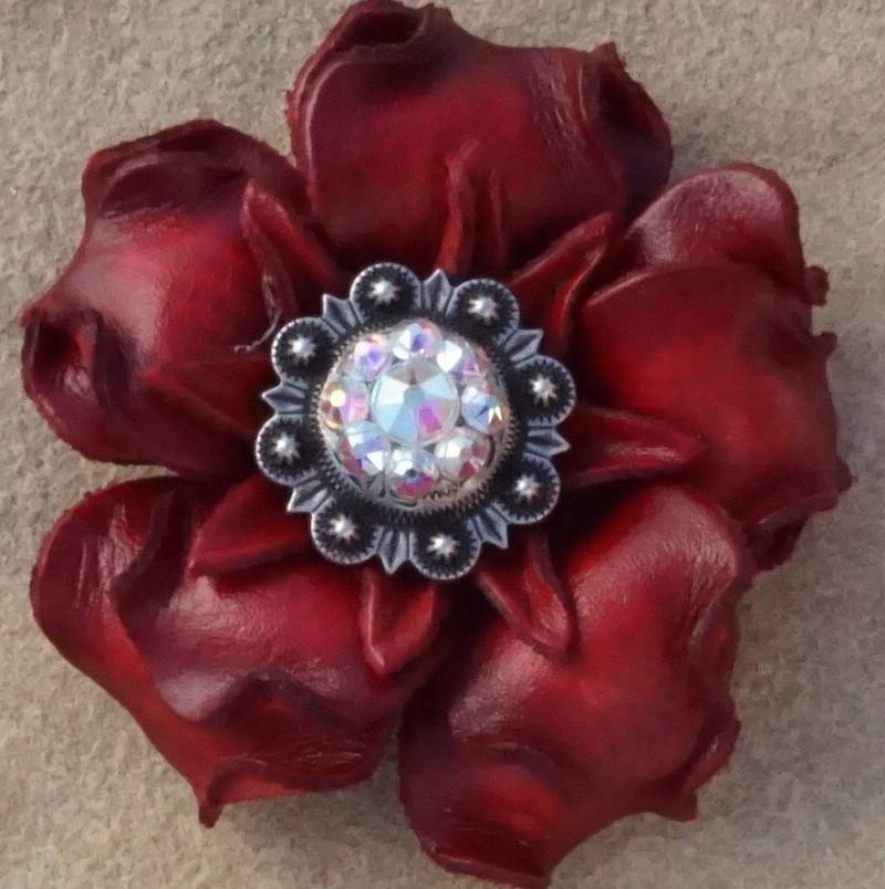 Flowers Fringe & More Red Gardenia Flower With Antique Silver AB 1" Concho FL2RDASAB